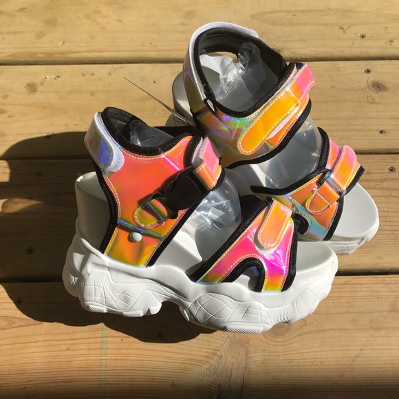 NWT Lightweight neon air sneaker 8 wedge open toe - Picture 3 of 8